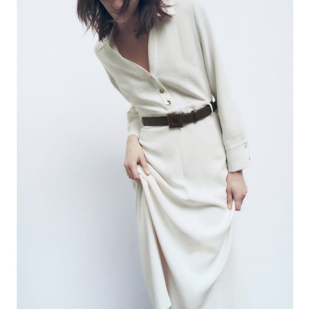 Zara Women's Ecru Belted Waist Midi Dress Size XS - Picture 13 of 13